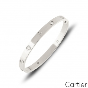 Cartier White Gold Half Diamond Love Bracelet Size 18 B6035818